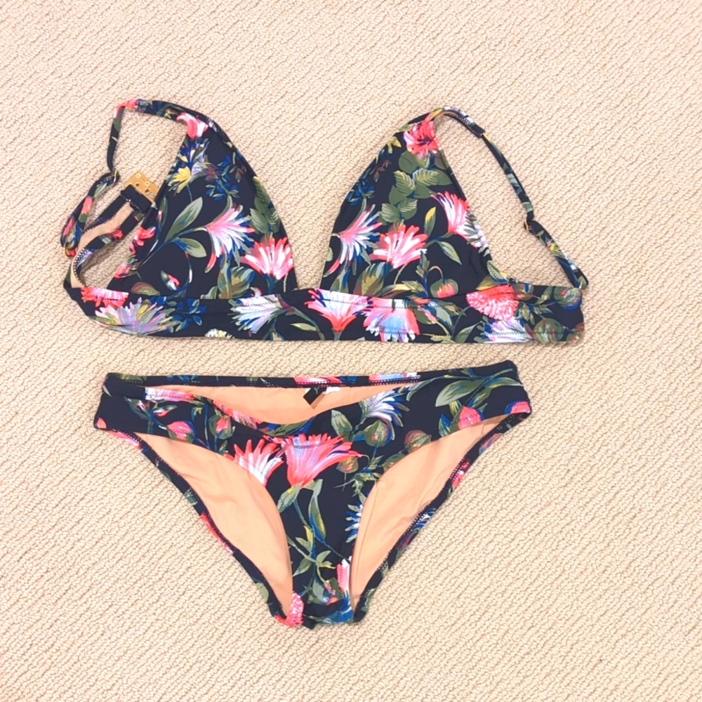J. Crew Floral Surf Hipster Bottom (S) and Deep V-neck French Bikini Top (M)